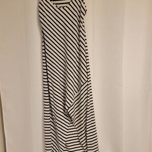 Guess Black and White Asymmetrical Striped Dress